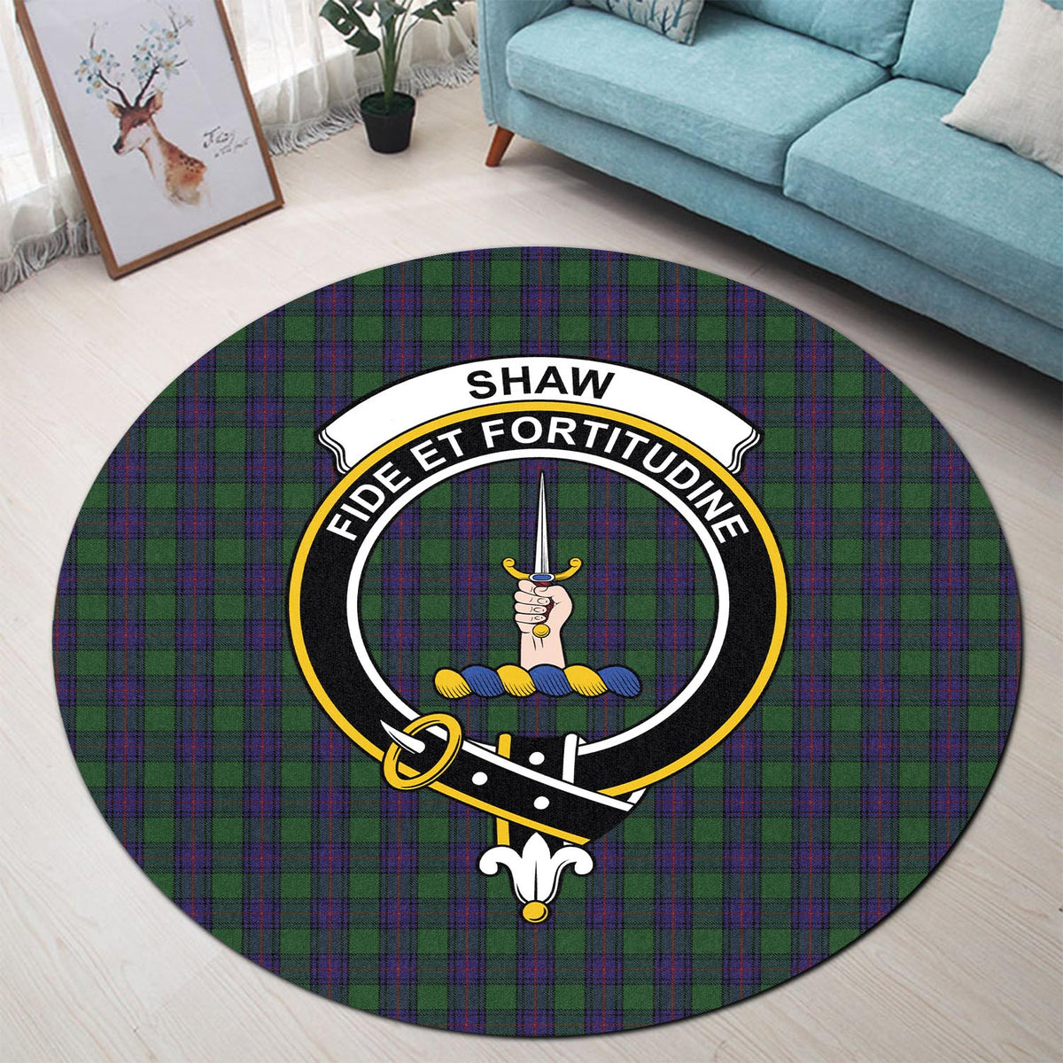 Shaw Tartan Round Rug with Family Crest - Tartan Vibes Clothing