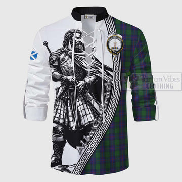 Shaw Tartan Clan Crest Ghillie Kilt Shirt with Highlander Warrior Celtic Style