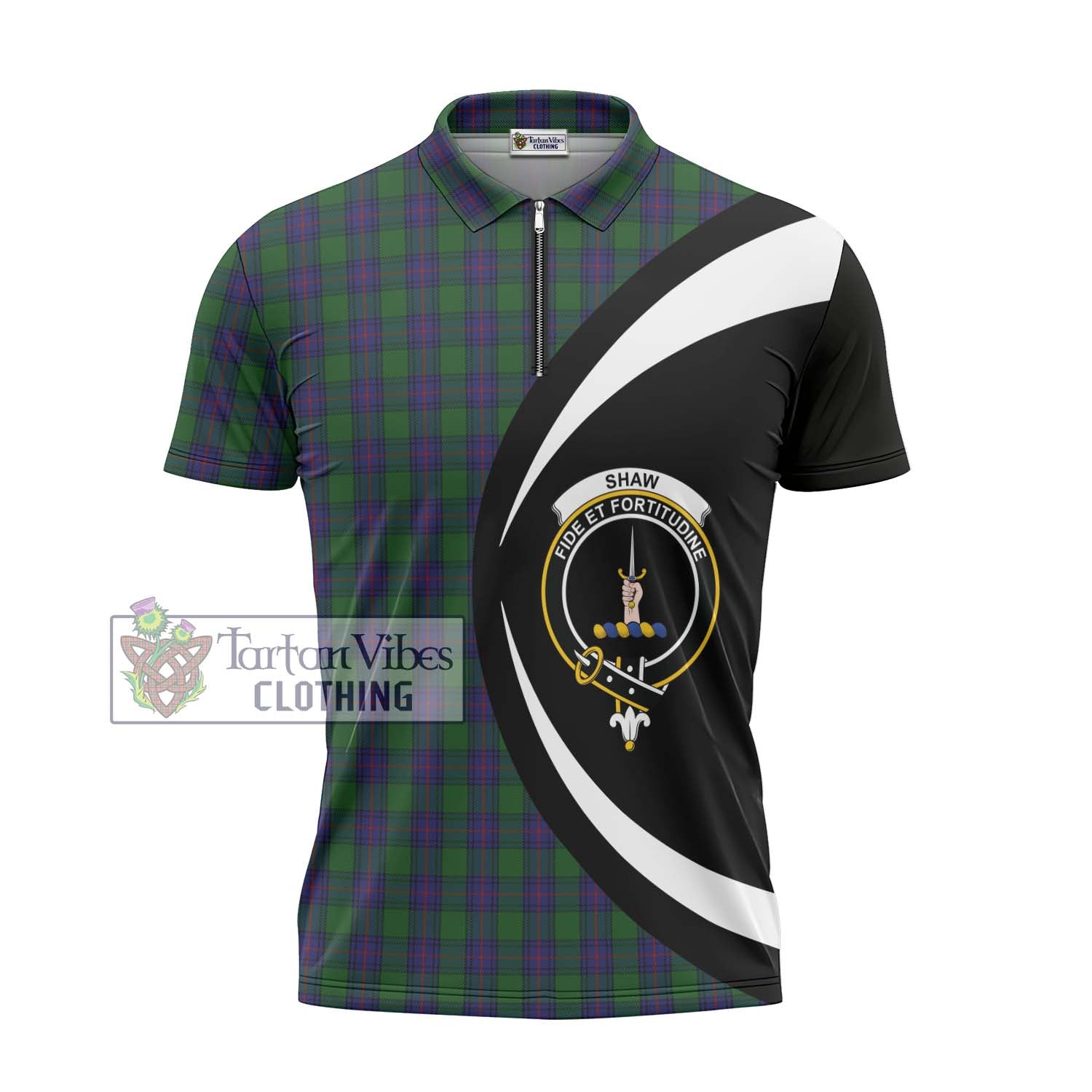 Shaw Tartan Zipper Polo Shirt with Family Crest Circle Style - Tartan Vibes Clothing