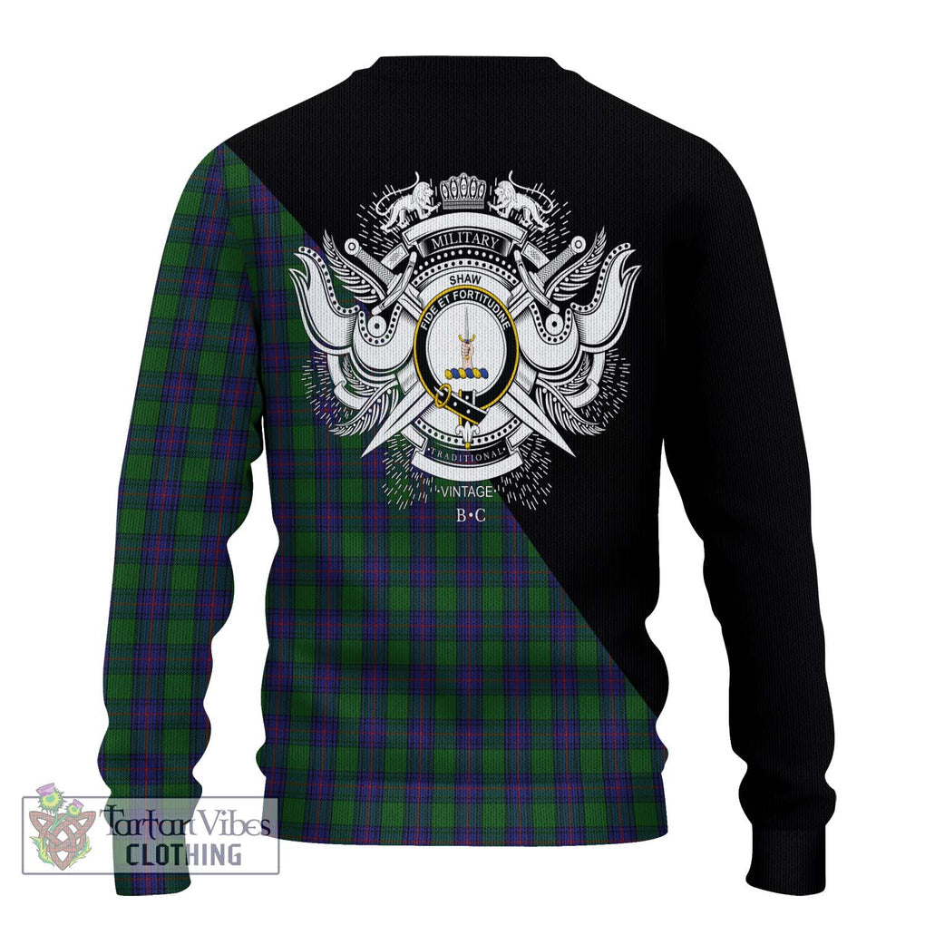 Shaw Tartan Knitted Sweater with Family Crest and Military Logo Style - Tartanvibesclothing Shop