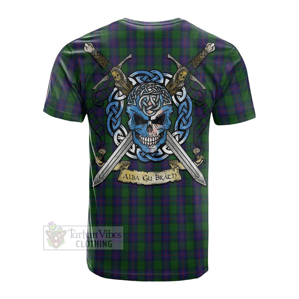 Tartan Vibes Clothing Shaw Tartan Cotton T-shirt with Family Crest Celtic Skull Style