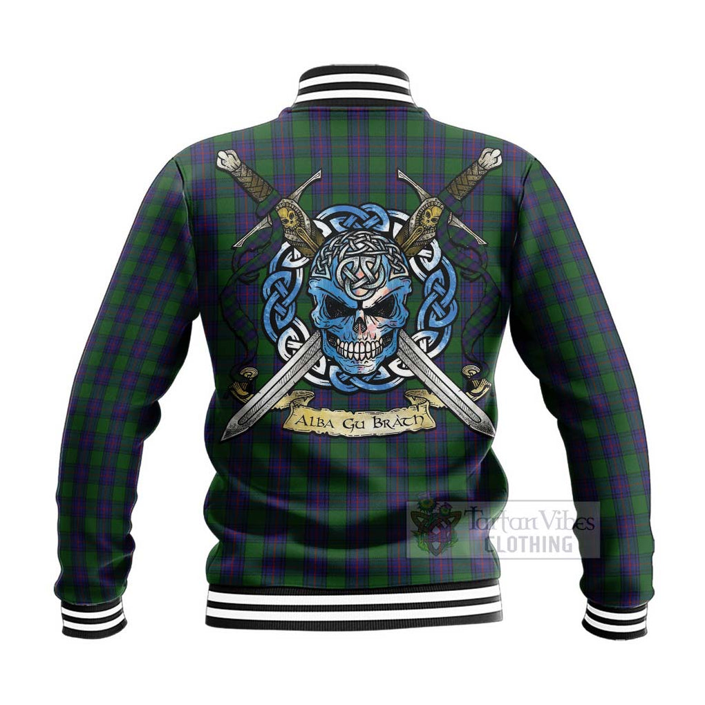 Tartan Vibes Clothing Shaw Tartan Baseball Jacket with Family Crest Celtic Skull Style