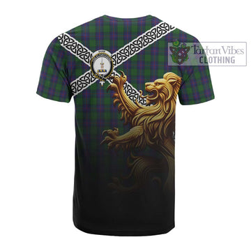 Shaw Crest Tartan Cotton T-shirt with Golden Lion Emblem Celtic Style - Tartan Vibes Clothing