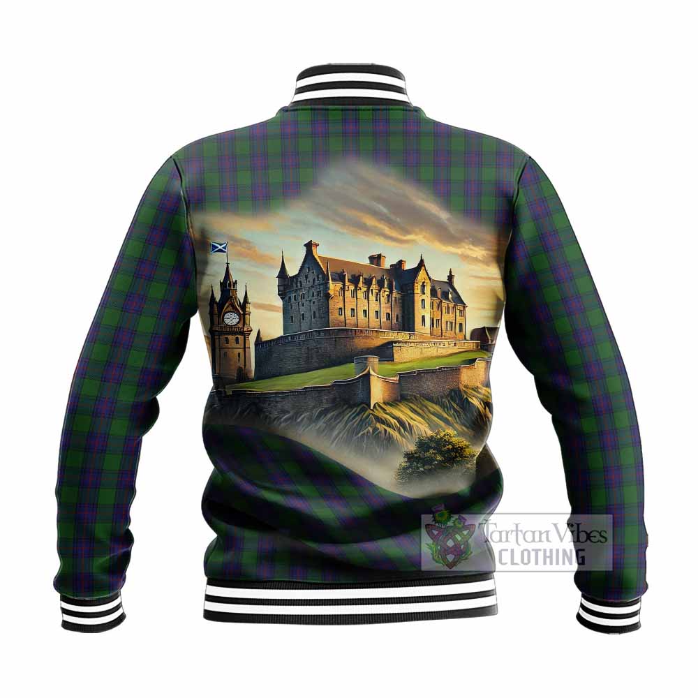 Shaw Tartan Family Crest Baseball Jacket with Scottish Ancient Castle Style - Tartan Vibes Clothing