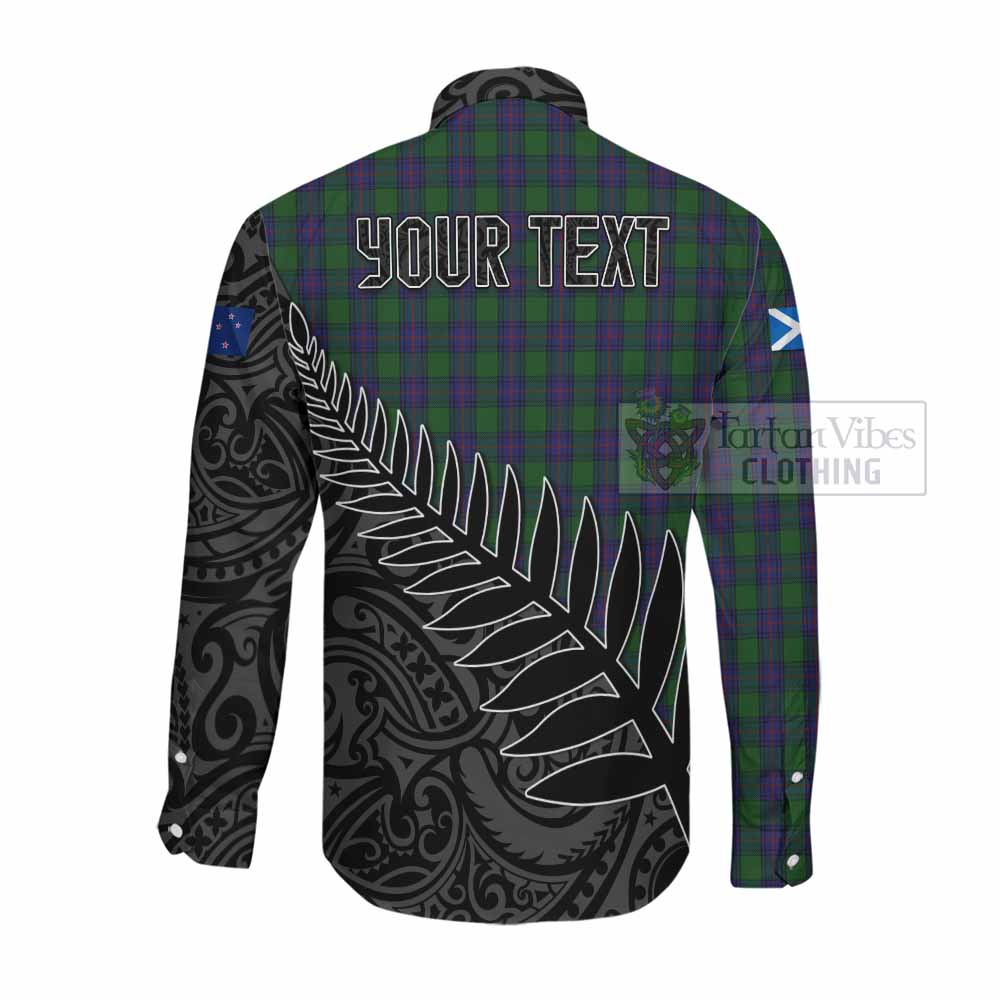 Tartan Vibes Clothing Shaw Crest Tartan Long Sleeve Button Shirt with New Zealand Silver Fern Half Style