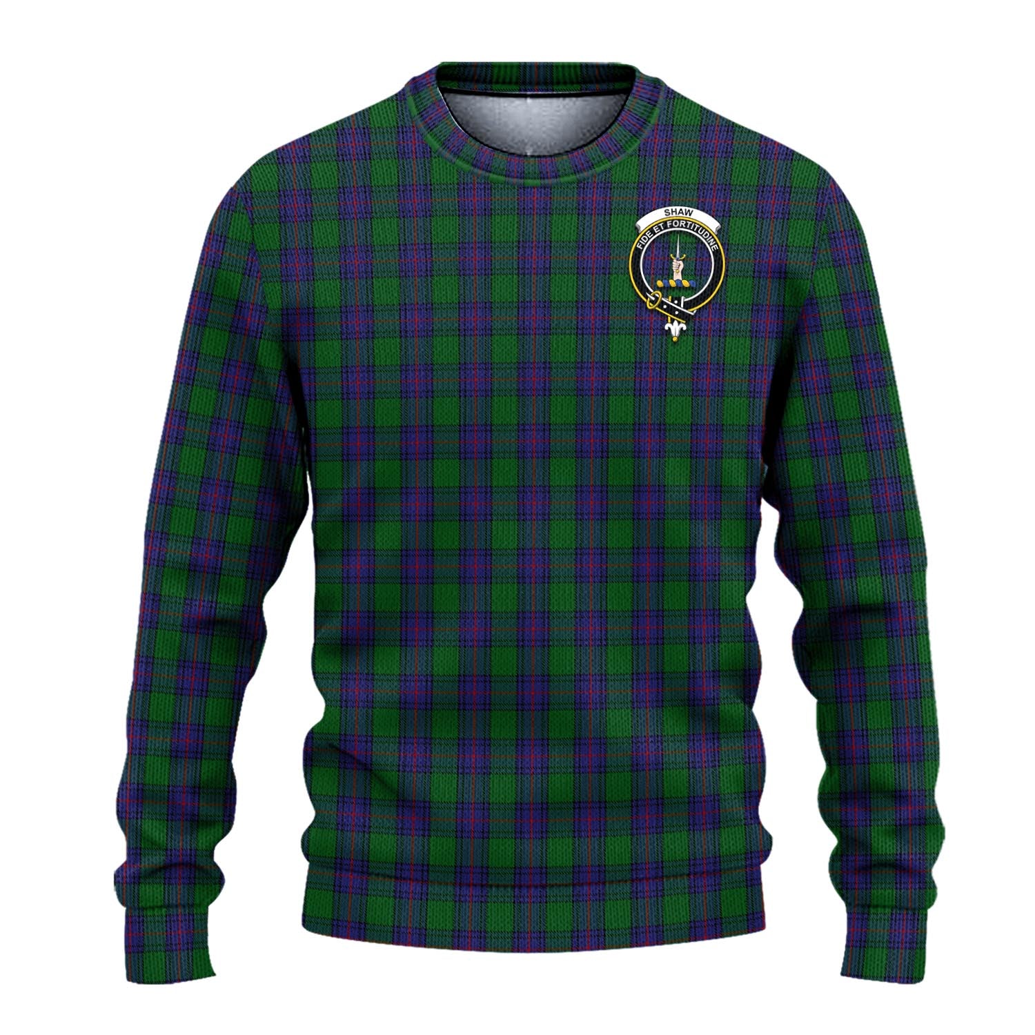 Shaw Tartan Knitted Sweater with Family Crest - Tartanvibesclothing