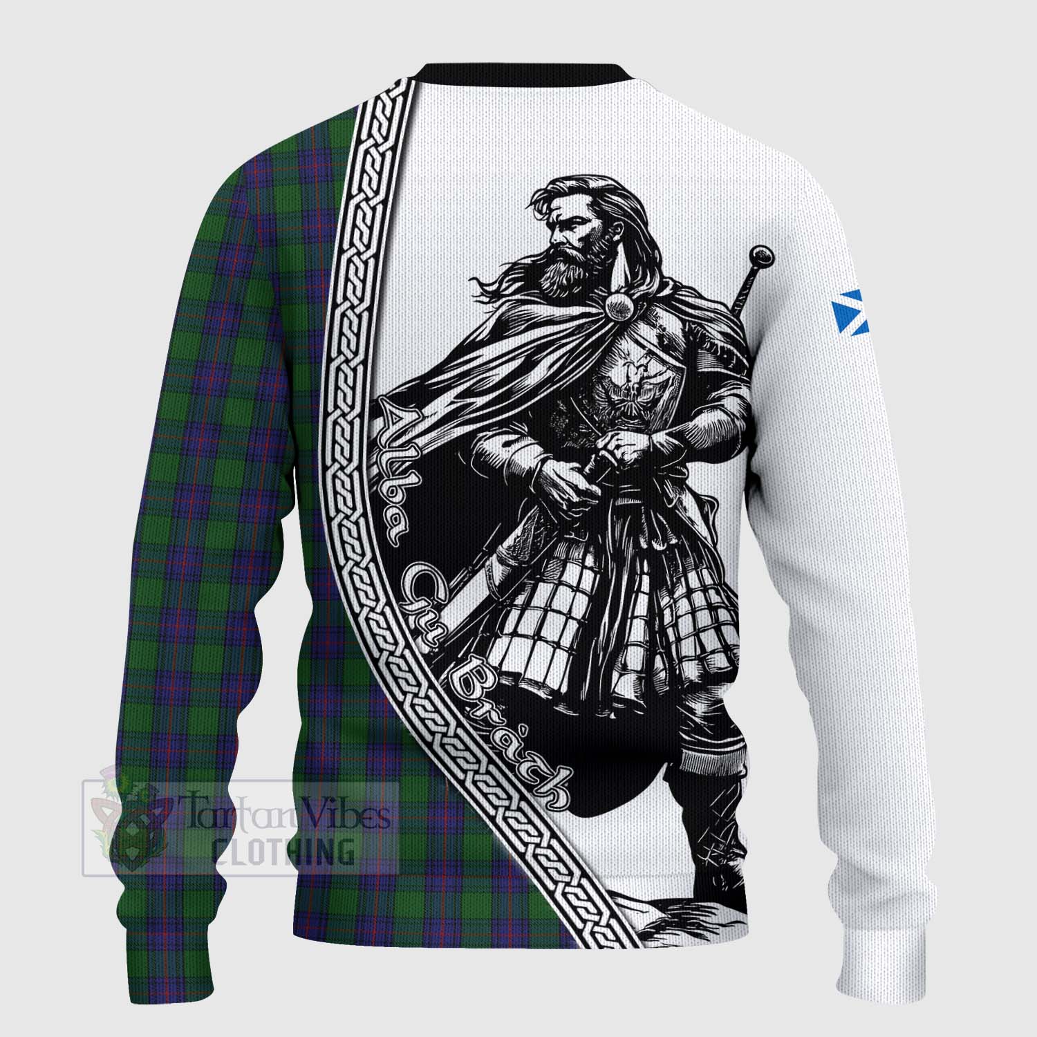 Tartan Vibes Clothing Shaw Tartan Clan Crest Knitted Sweater with Highlander Warrior Celtic Style