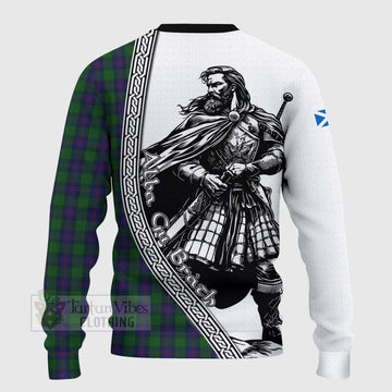 Shaw Tartan Clan Crest Knitted Sweater with Highlander Warrior Celtic Style