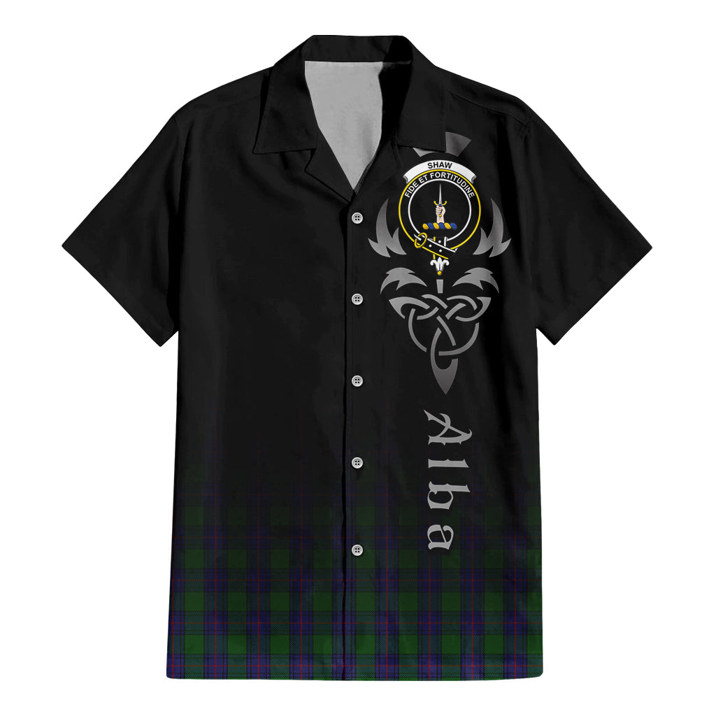 Tartan Vibes Clothing Shaw Tartan Short Sleeve Button Up Featuring Alba Gu Brath Family Crest Celtic Inspired