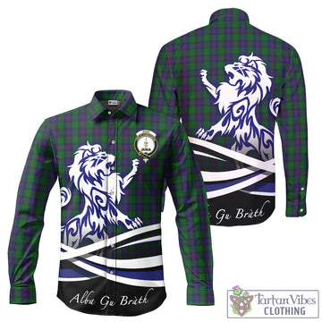 Shaw Tartan Long Sleeve Button Up Shirt with Alba Gu Brath Regal Lion Emblem