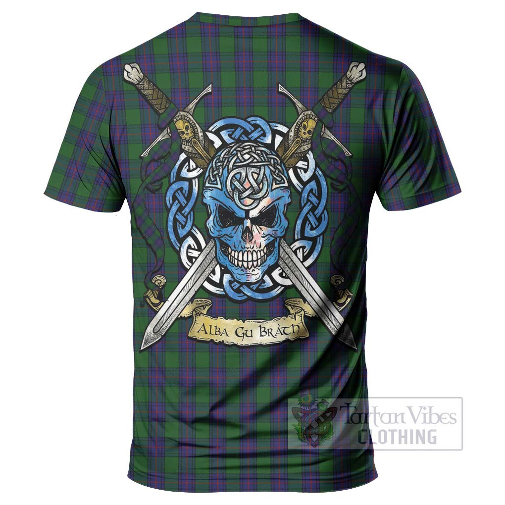 Tartan Vibes Clothing Shaw Tartan T-Shirt with Family Crest Celtic Skull Style