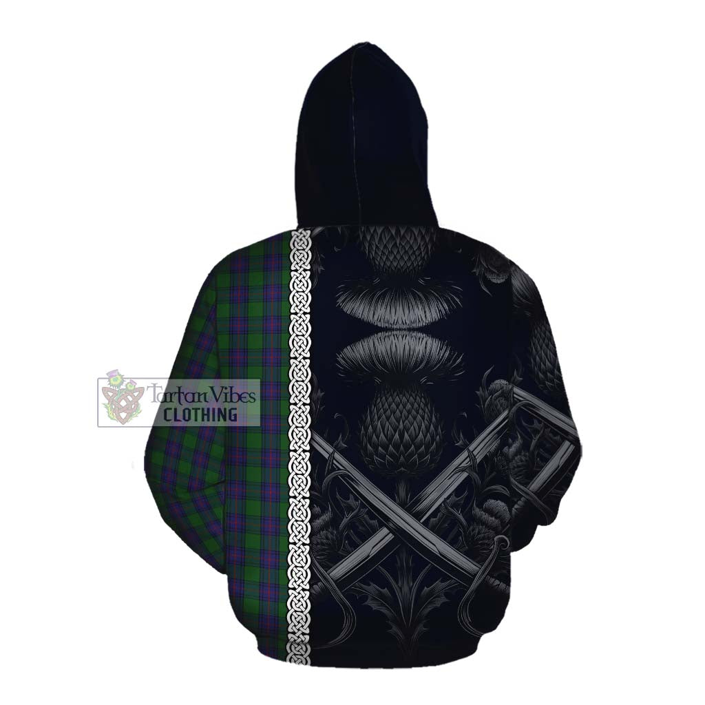 Shaw Tartan Cotton Hoodie with Family Crest Cross Sword Thistle Celtic Vibes Pullover Hoodie - Tartan Vibes Clothing