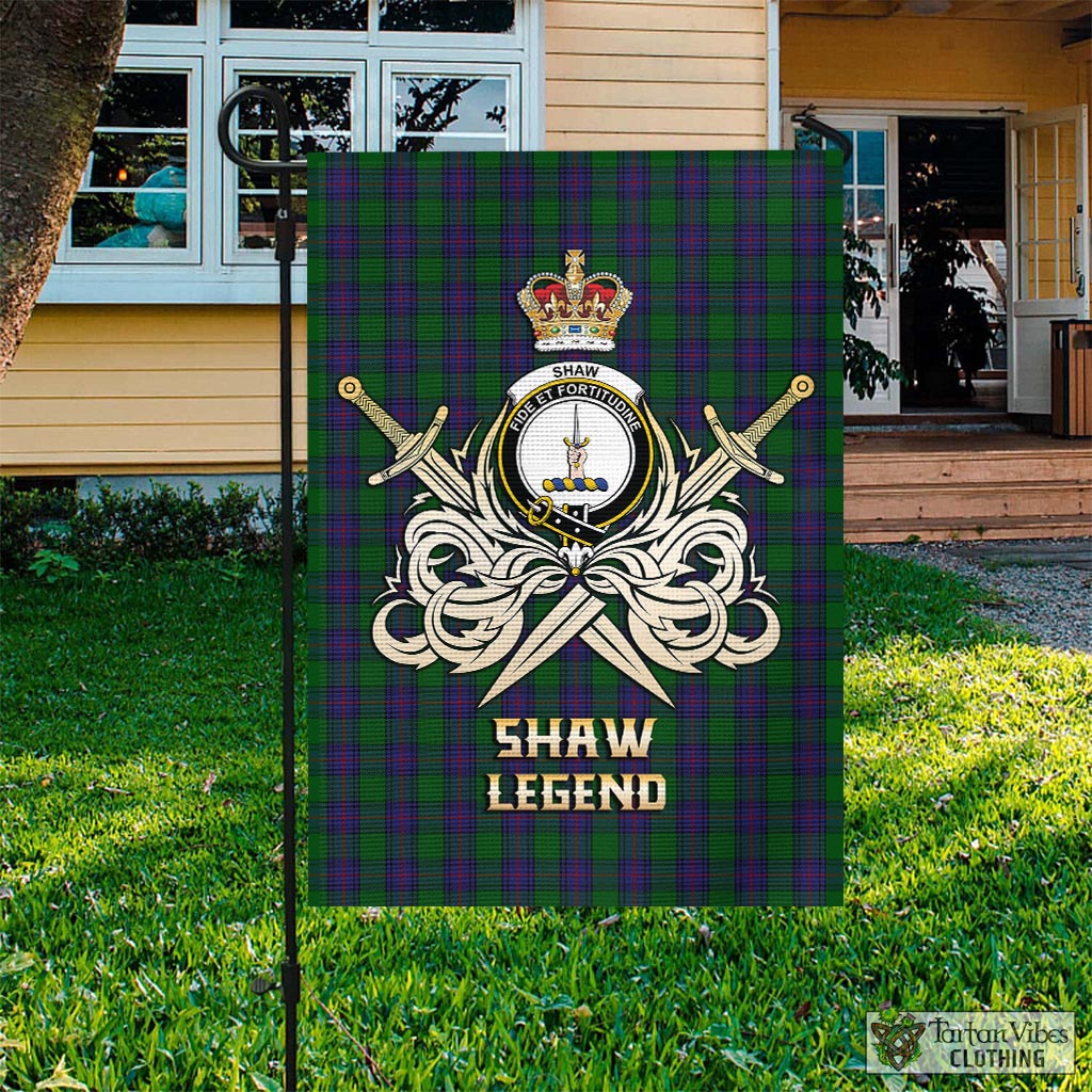 Shaw Tartan Garden Flag with Clan Crest and the Golden Sword of Courageous Legacy Garden Flag - Tartan Vibes Clothing