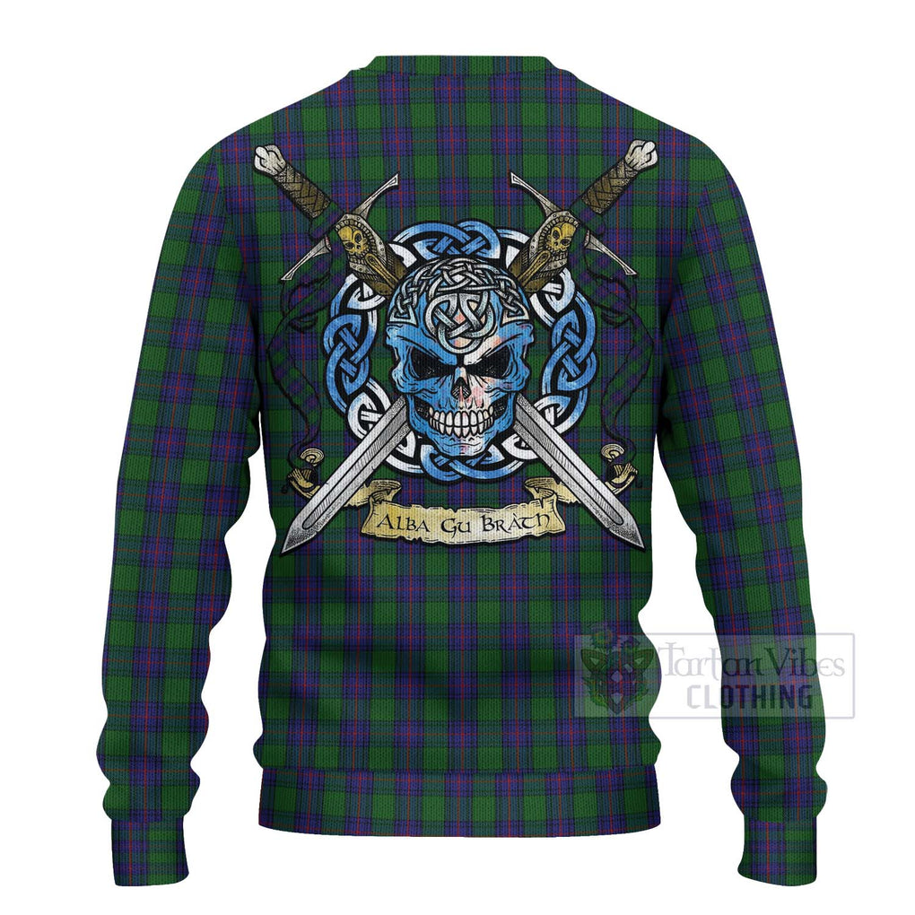 Tartan Vibes Clothing Shaw Tartan Knitted Sweater with Family Crest Celtic Skull Style