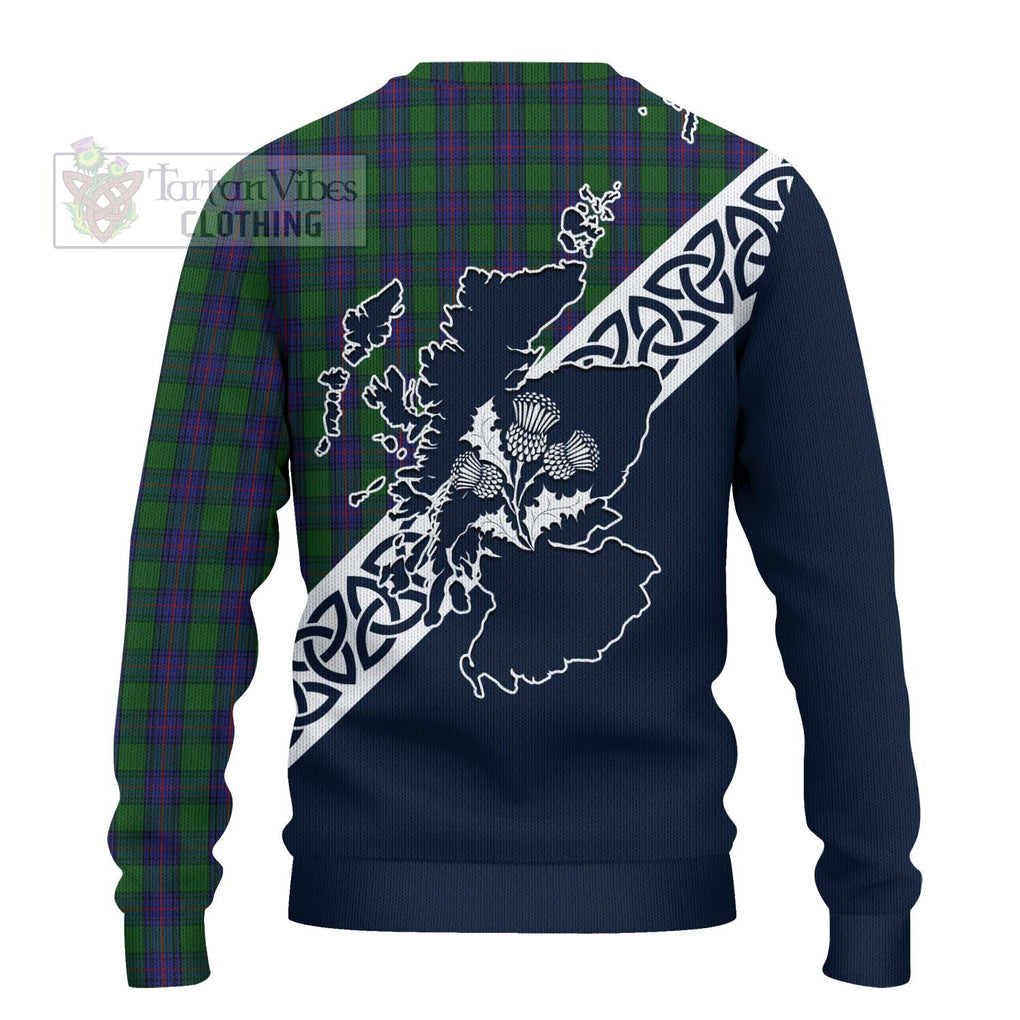 Tartan Vibes Clothing Shaw Tartan Knitted Sweater Featuring Thistle and Scotland Map