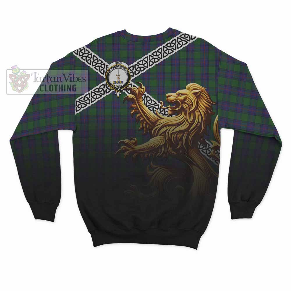 Shaw Crest Tartan Sweatshirt with Golden Lion Emblem Celtic Style - Tartan Vibes Clothing