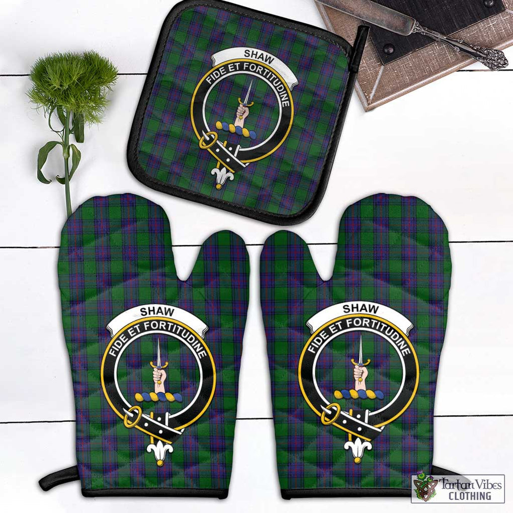 Shaw Tartan Combo Oven Mitt & Pot-Holder with Family Crest Black - Tartan Vibes Clothing