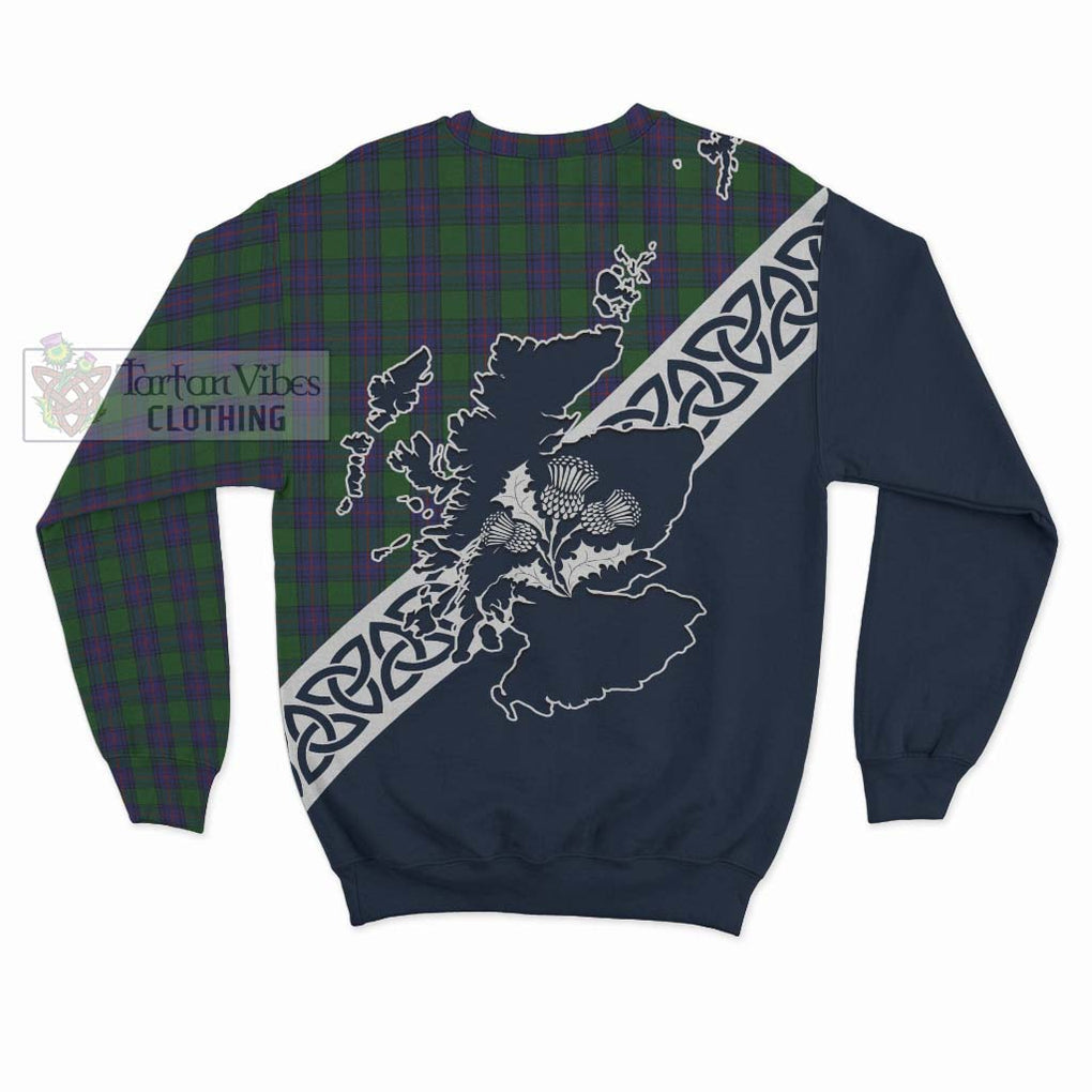 Shaw Tartan Sweatshirt Featuring Thistle and Scotland Map - Tartan Vibes Clothing