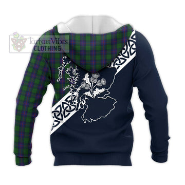 Shaw Tartan Knitted Hoodie Featuring Thistle and Scotland Map