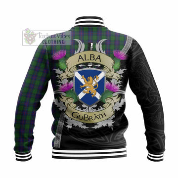 Shaw Tartan Family Crest Baseball Jacket Lion Rampant Royal Thistle Shield Celtic Inspired - Tartan Vibes Clothing