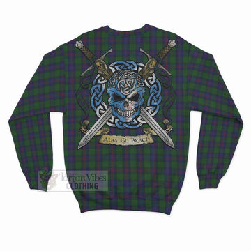 Shaw Tartan Sweatshirt with Family Crest Celtic Skull Style