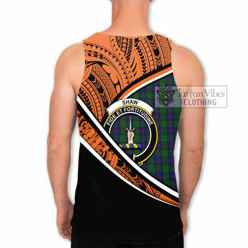 Shaw Crest Tartan Men's Tank Top with Polynesian Vibes Style - Orange Version