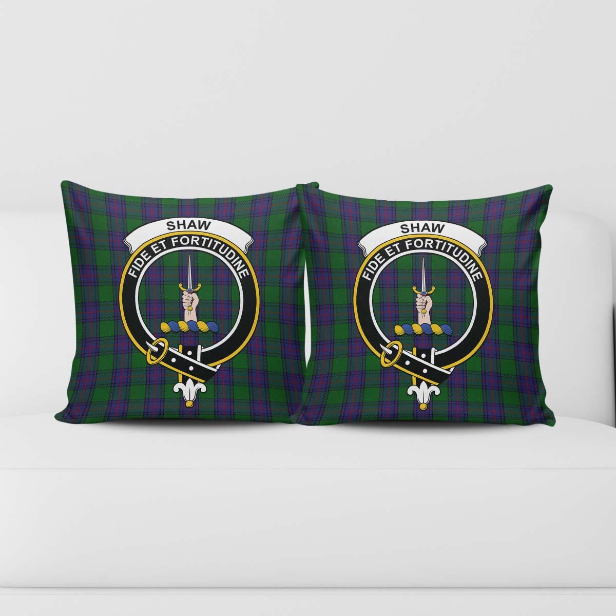 Shaw Tartan Pillow Cover with Family Crest - Tartanvibesclothing