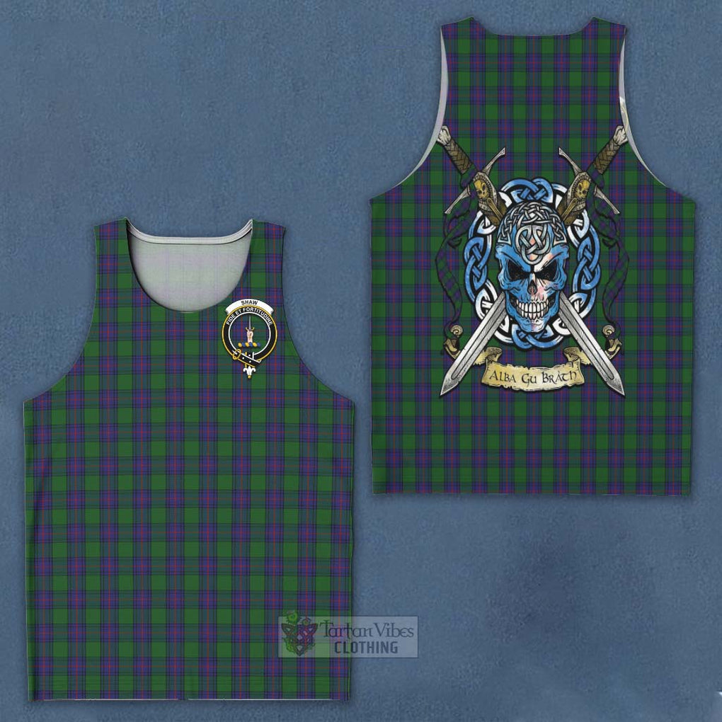 Shaw Tartan Men's Tank Top with Family Crest Celtic Skull Style - Tartan Vibes Clothing