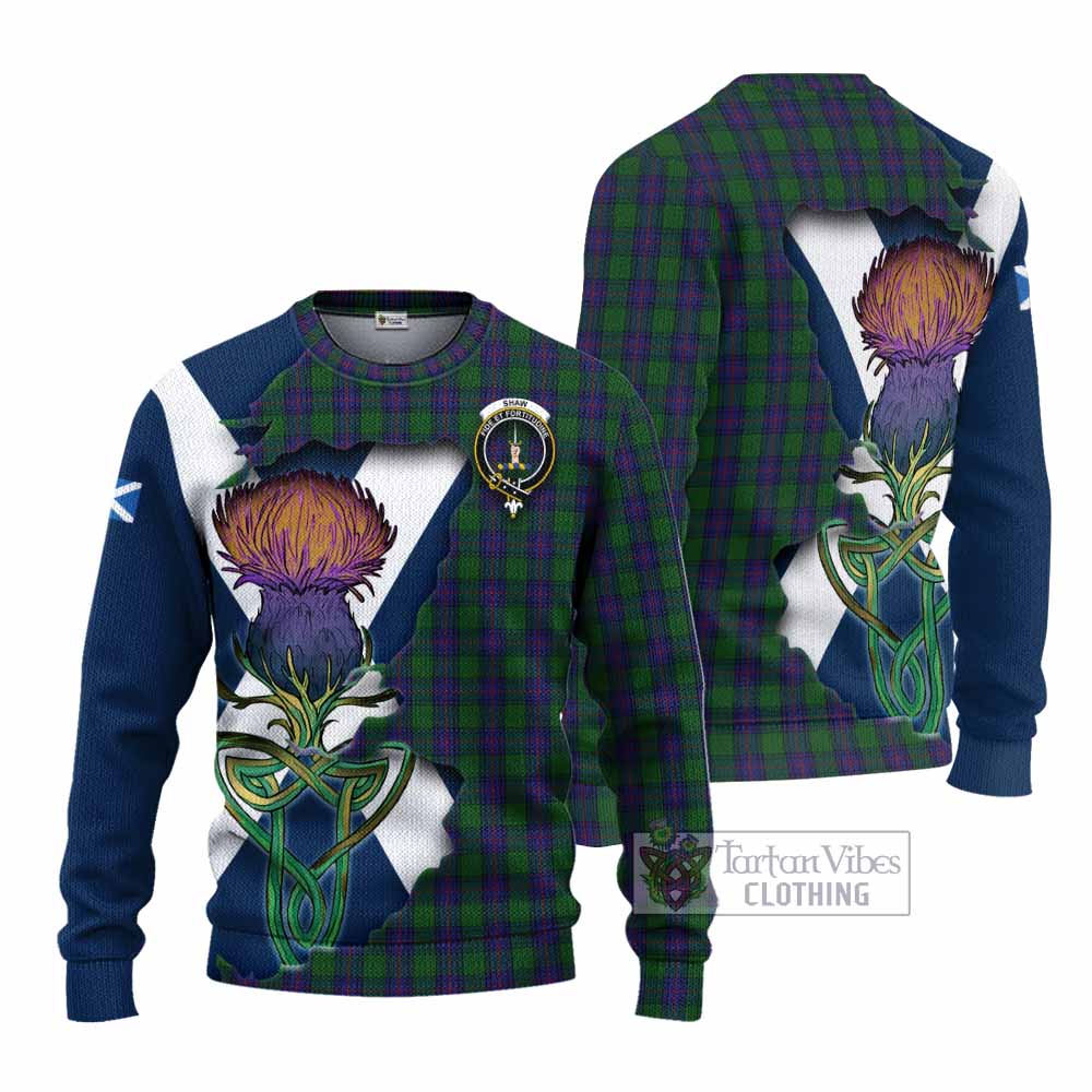 Shaw Tartan Family Crest Knitted Sweater Scottish Thistle Celtic Inspired - Tartan Vibes Clothing