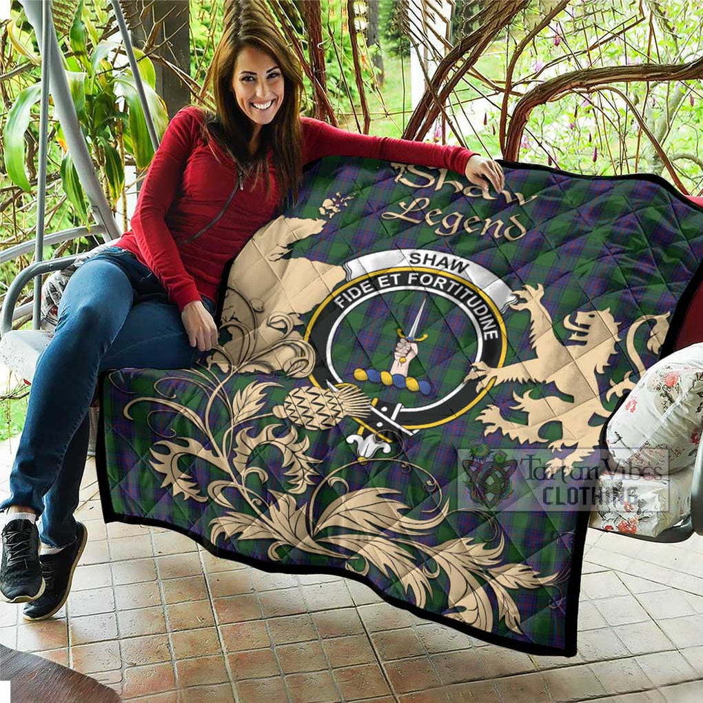 Tartan Vibes Clothing Shaw Tartan Quilt with Family Crest and Scottish Symbol Style