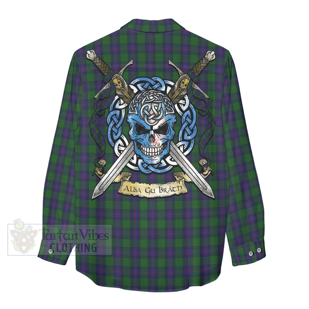 Tartan Vibes Clothing Shaw Tartan Women's Casual Shirt with Family Crest Celtic Skull Style