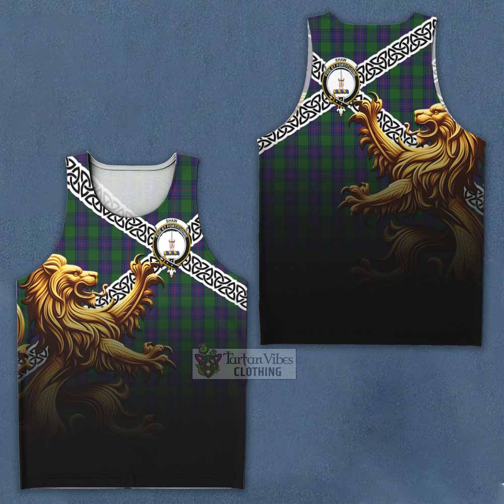 Shaw Crest Tartan Men's Tank Top with Golden Lion Emblem Celtic Style - Tartan Vibes Clothing