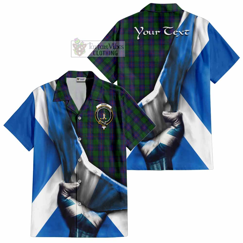 Tartan Vibes Clothing Shaw Tartan Short Sleeve Button Shirt with Family Crest Scotland Patriotic Style