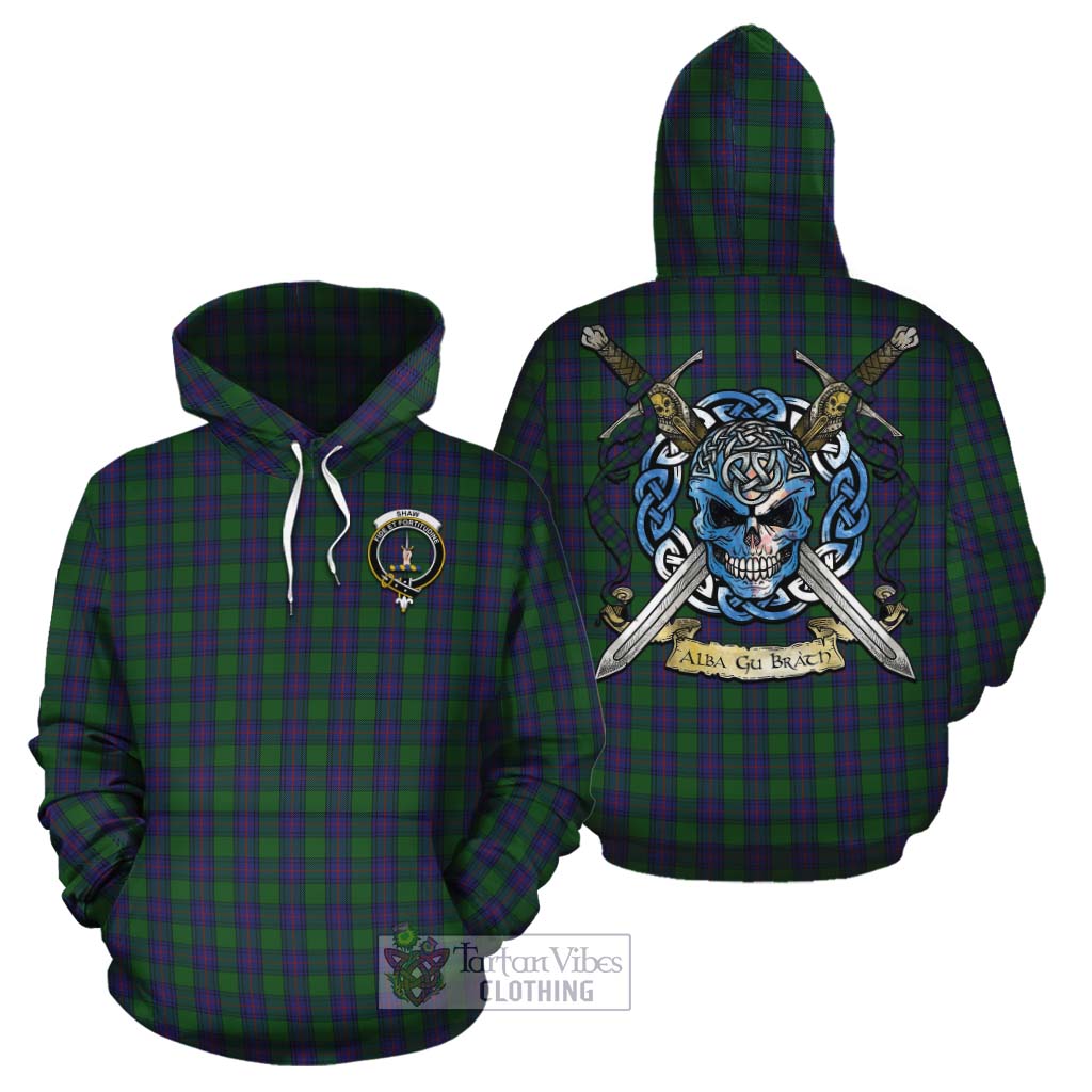 Tartan Vibes Clothing Shaw Tartan Cotton Hoodie with Family Crest Celtic Skull Style