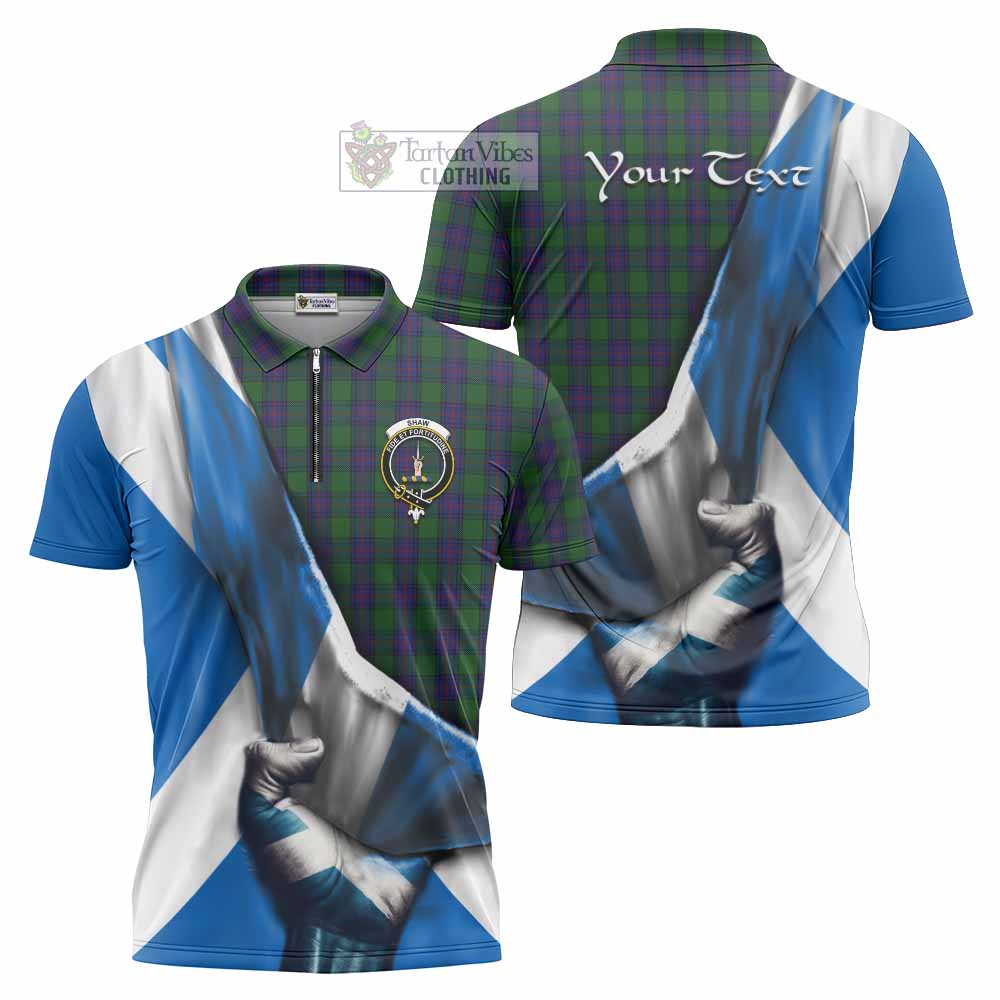 Tartan Vibes Clothing Shaw Tartan Zipper Polo Shirt with Family Crest Scotland Patriotic Style