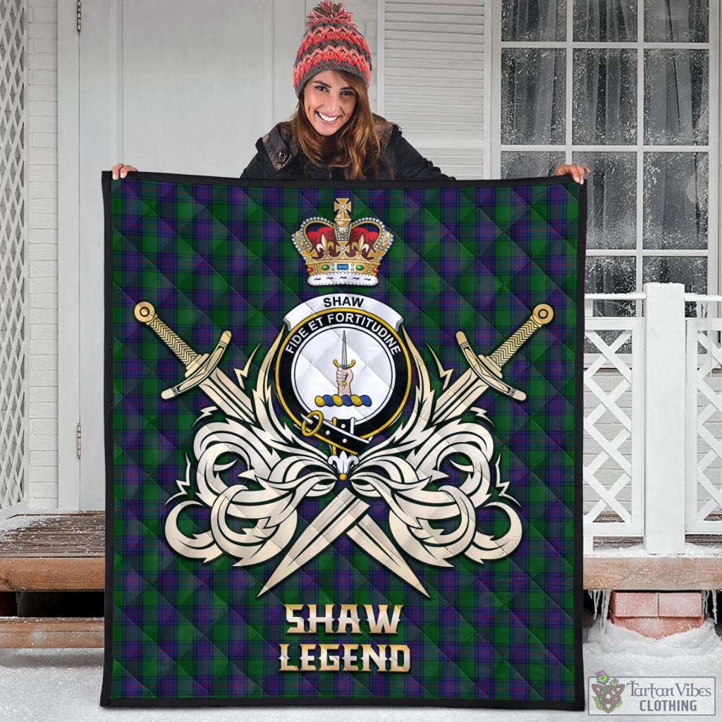 Tartan Vibes Clothing Shaw Tartan Quilt with Clan Crest and the Golden Sword of Courageous Legacy