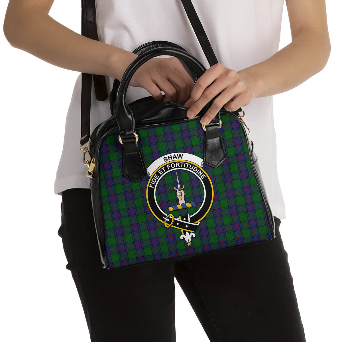 Shaw Tartan Shoulder Handbags with Family Crest - Tartan Vibes Clothing