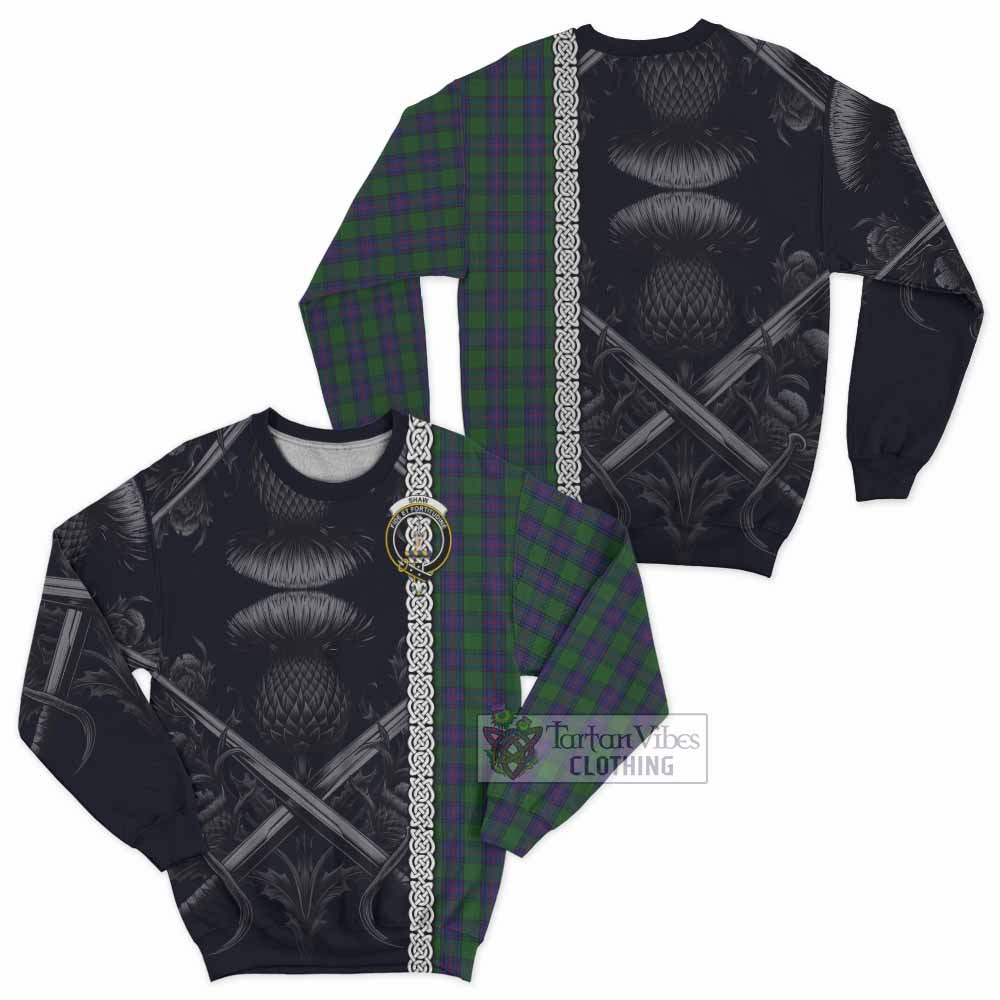 Shaw Tartan Sweatshirt with Family Crest Cross Sword Thistle Celtic Vibes - Tartan Vibes Clothing