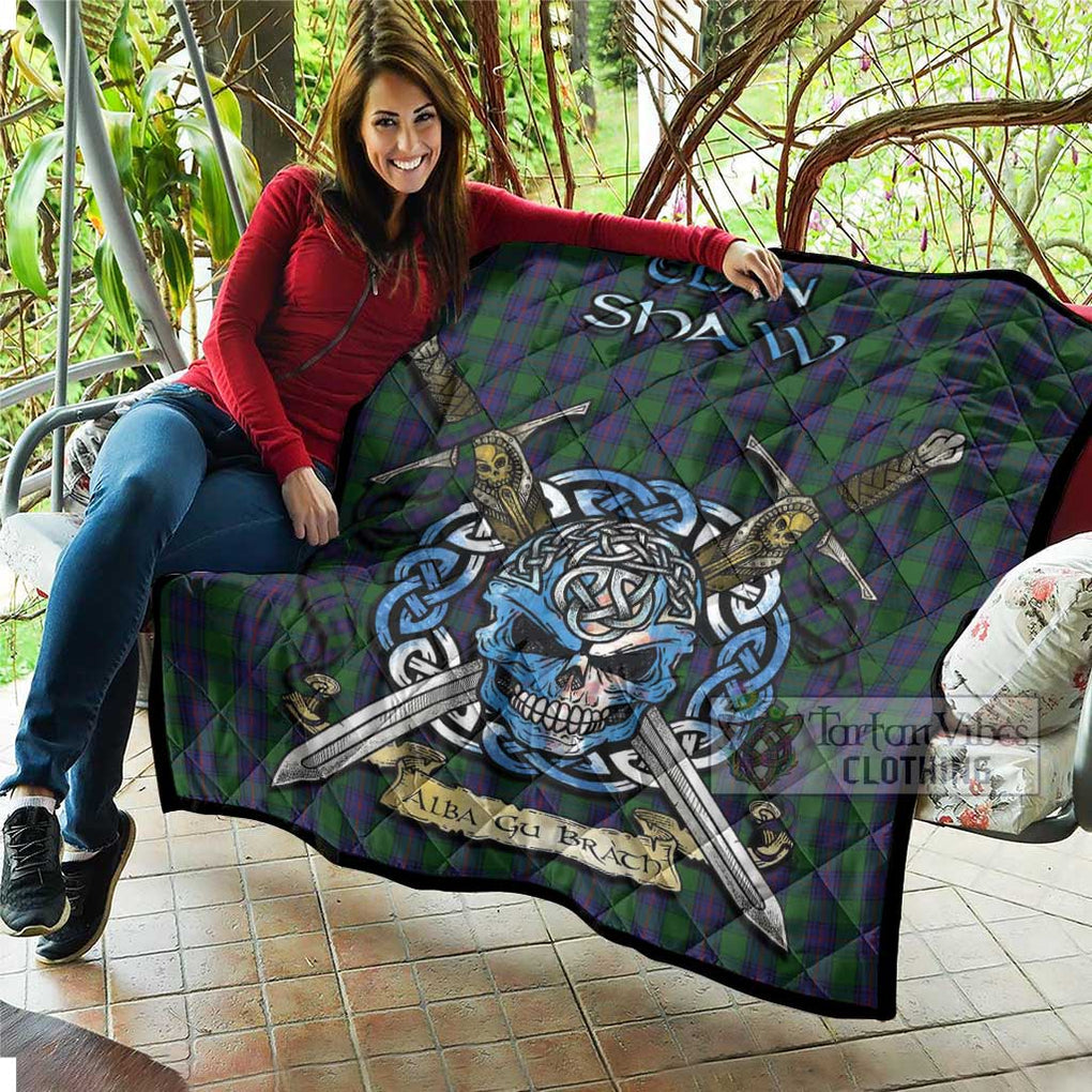 Tartan Vibes Clothing Shaw Tartan Quilt with Celtic Skull Alba Gu Brath Style