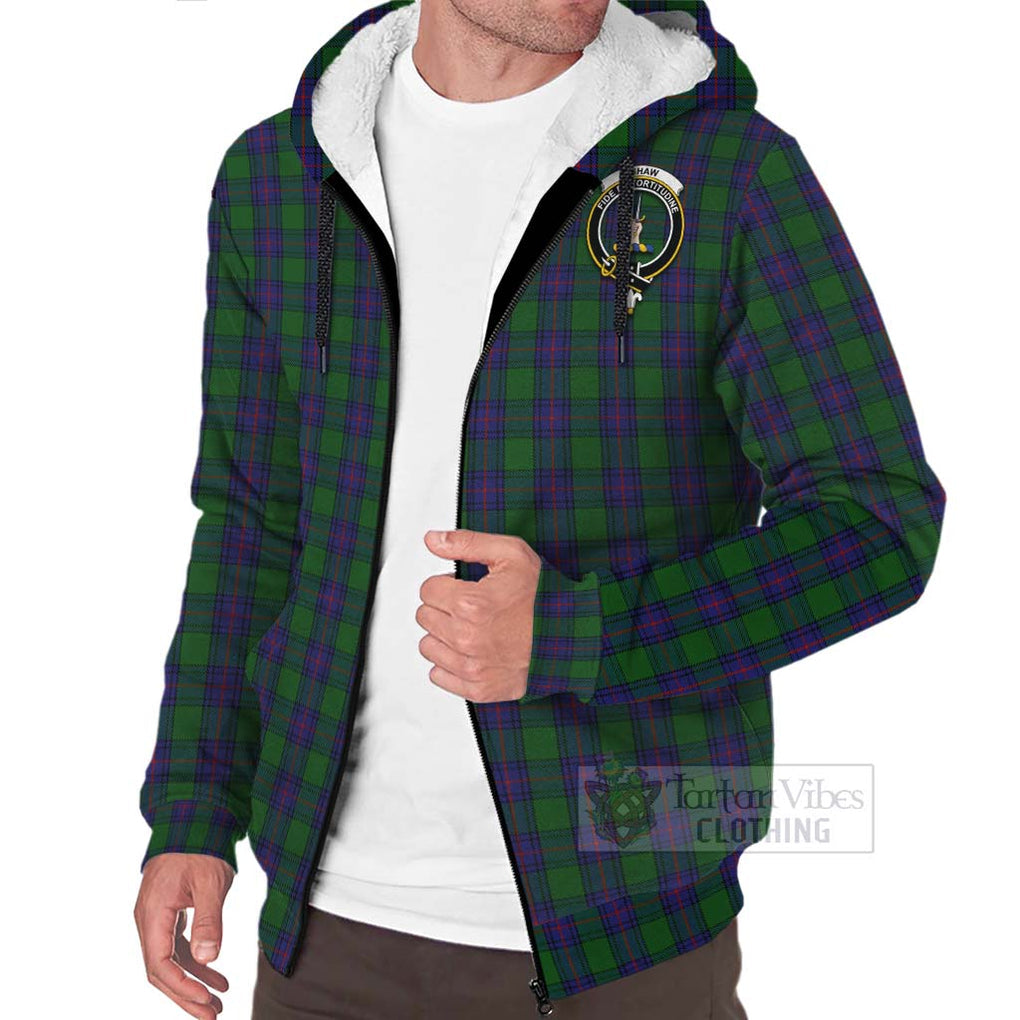 Tartan Vibes Clothing Shaw Tartan Sherpa Hoodie with Family Crest and Bearded Skull Holding Bottles of Whiskey