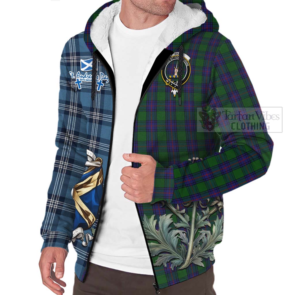 Shaw Tartan Sherpa Hoodie Happy St. Andrew's Day Half Tartan Style Unisex - Tartan Vibes Clothing