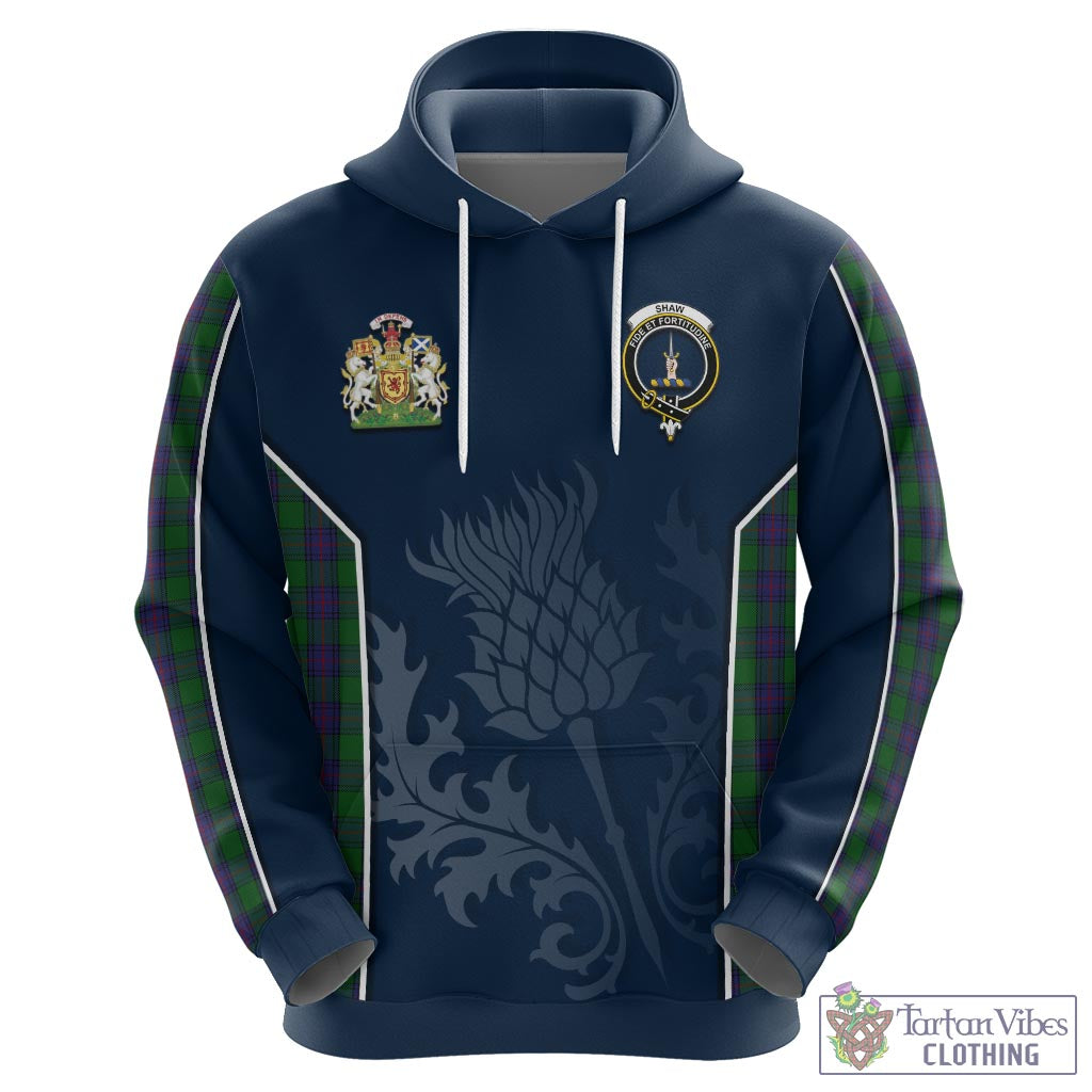 Tartan Vibes Clothing Shaw Tartan Hoodie with Family Crest and Scottish Thistle Vibes Sport Style