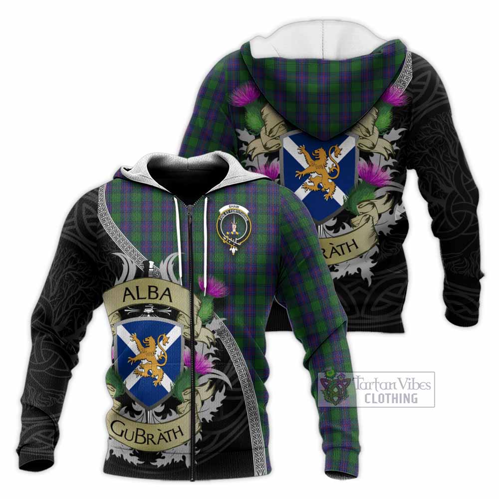 Shaw Tartan Family Crest Knitted Hoodie Lion Rampant Royal Thistle Shield Celtic Inspired Unisex Knitted Zip Hoodie - Tartan Vibes Clothing