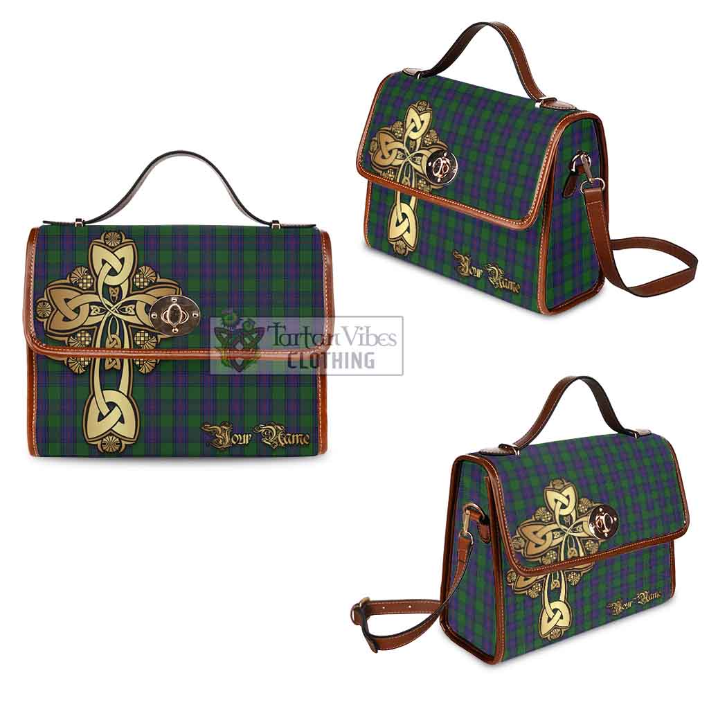 Tartan Vibes Clothing Shaw Tartan Waterproof Canvas Bag Golden Thistle Celtic Cross Style