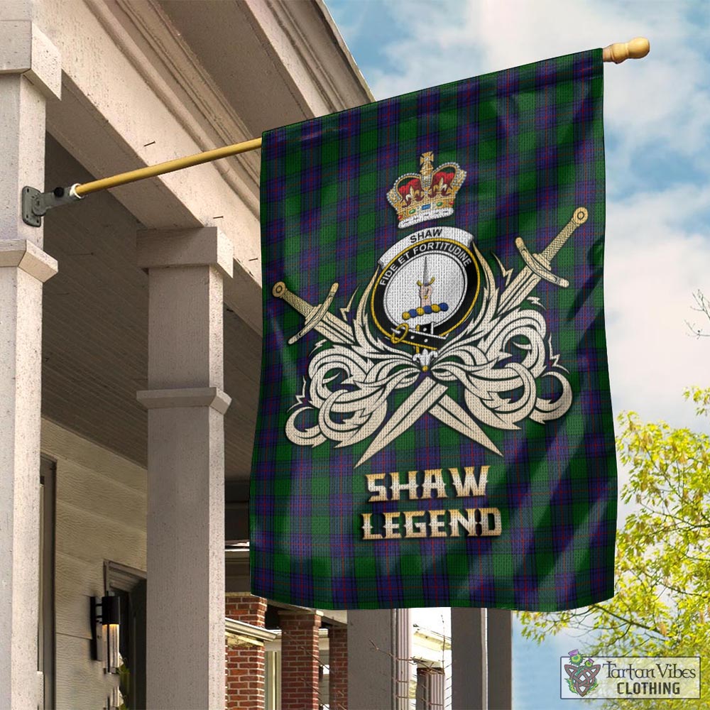 Shaw Tartan Garden Flag with Clan Crest and the Golden Sword of Courageous Legacy - Tartan Vibes Clothing