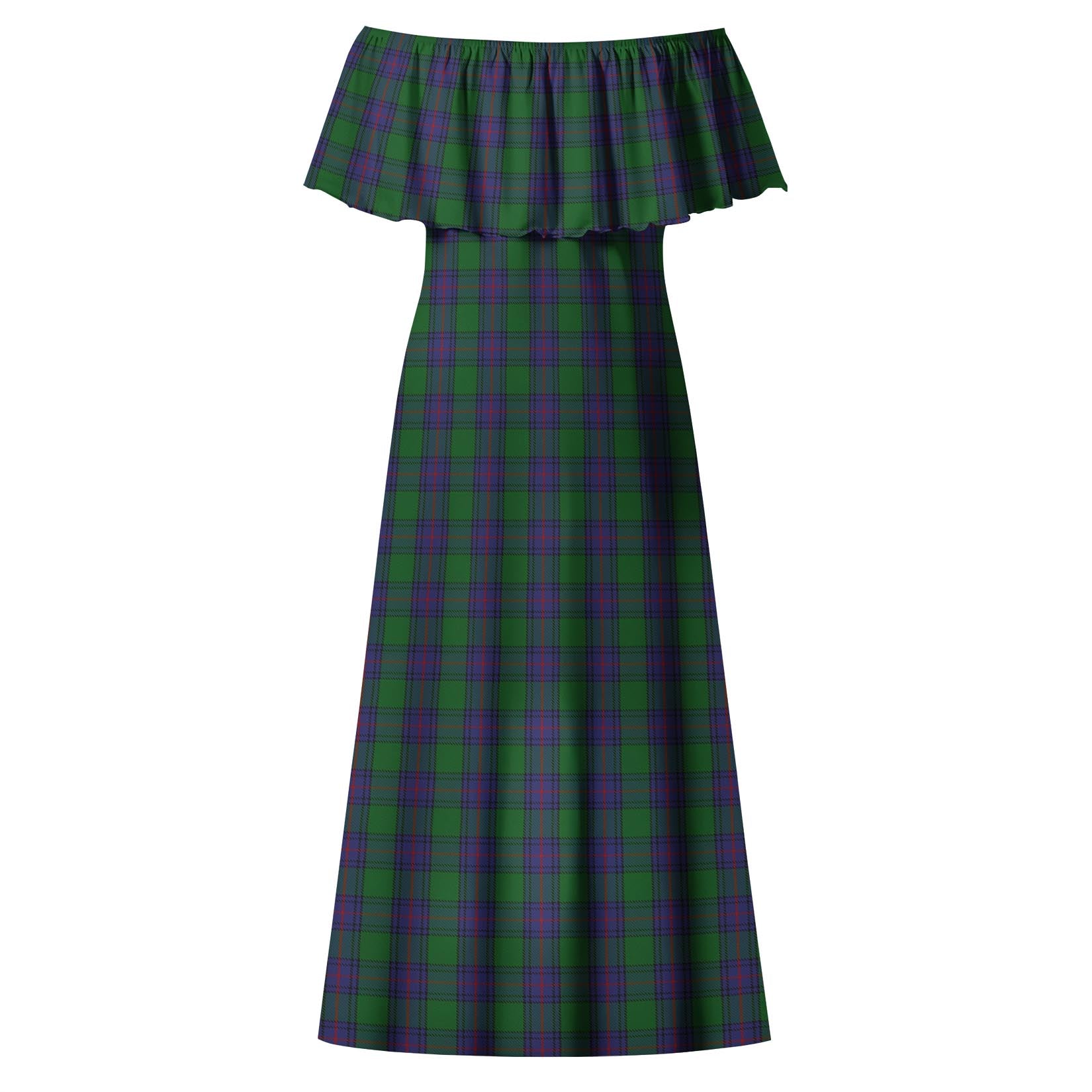 Shaw Tartan Off Shoulder Long Dress - Tartanvibesclothing