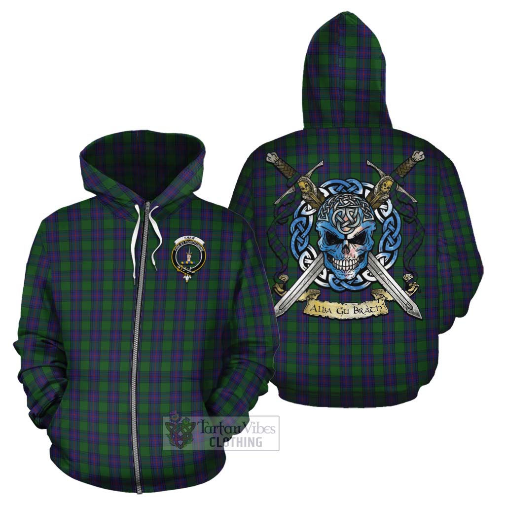 Tartan Vibes Clothing Shaw Tartan Cotton Hoodie with Family Crest Celtic Skull Style