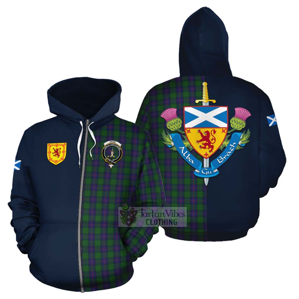 Tartan Vibes Clothing Shaw Tartan Cotton Hoodie Alba with Scottish Lion Royal Arm Half Style