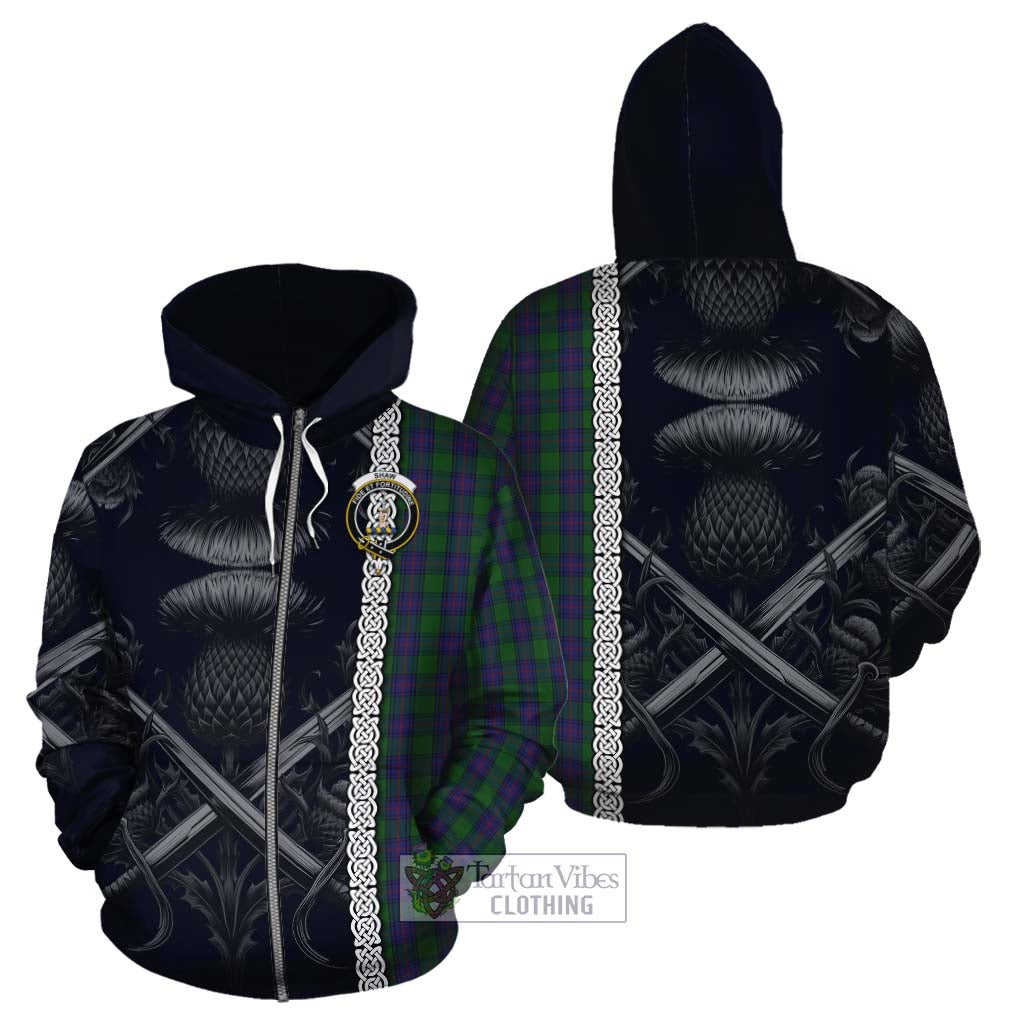 Shaw Tartan Cotton Hoodie with Family Crest Cross Sword Thistle Celtic Vibes Zip Hoodie - Tartan Vibes Clothing