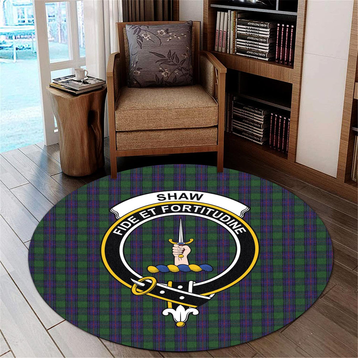 Shaw Tartan Round Rug with Family Crest - Tartan Vibes Clothing
